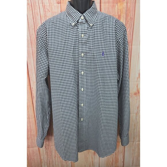 Ralph Lauren Mens Classic Fit Black Check Button-Down Shirt XL - Picture 1 of 8